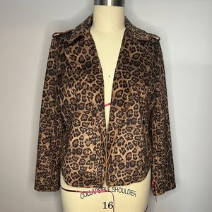 Tahari Faux Suede Leopard Print Moto Jacket